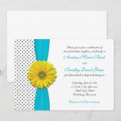 Yellow Daisy Aqua Polka Dot Wedding Invitation Kaart (Voorkant / Achterkant)