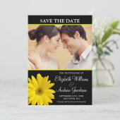 Yellow Daisy Black foto Save the Date (Staand voorkant)