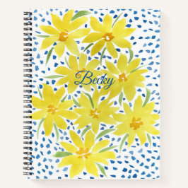 Yellow Daisy Bouquet met blauwe Stippen Notitieboek
