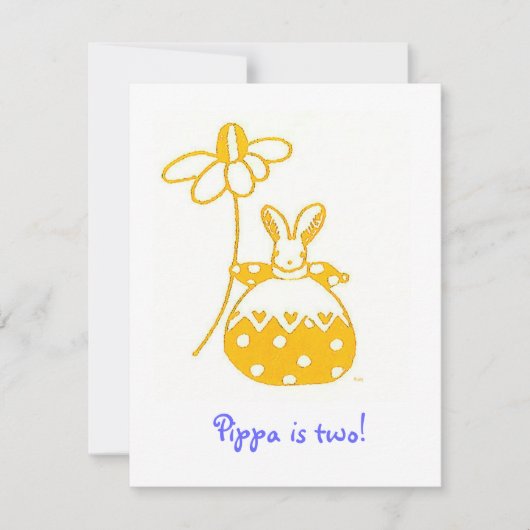 Yellow Daisy Bunny verjaardaguitnodiging Kaart (Voorkant)