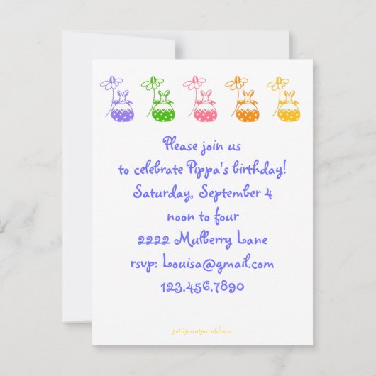 Yellow Daisy Bunny verjaardaguitnodiging Kaart (Achterkant)