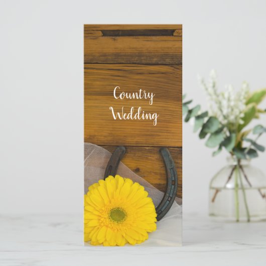 Yellow Daisy en Hoefijzer Western huwelijksprogram Programma (Staand voorkant)