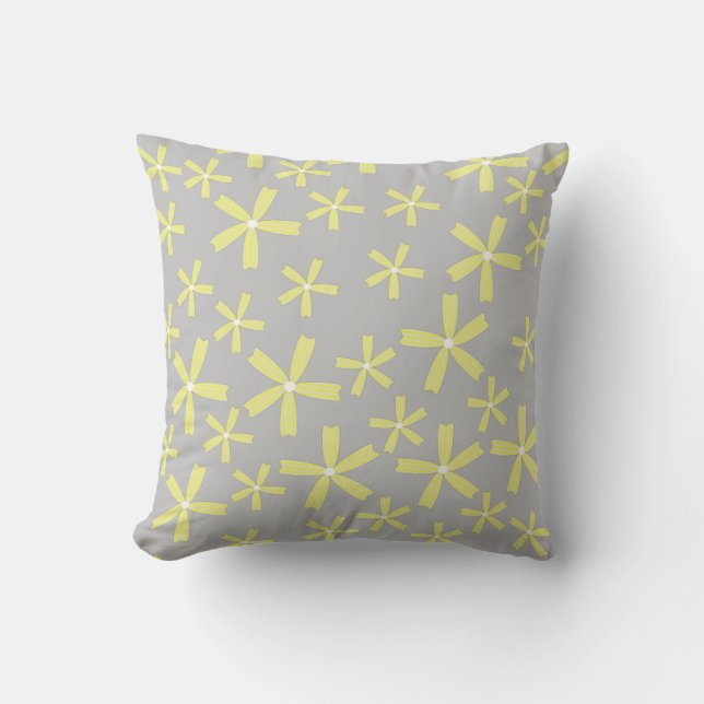 Yellow Daisy Floral Grey Background Pattern Kussen (Voorkant)