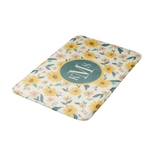 Yellow Daisy Flower Pattern Badmat (Gekanteld)