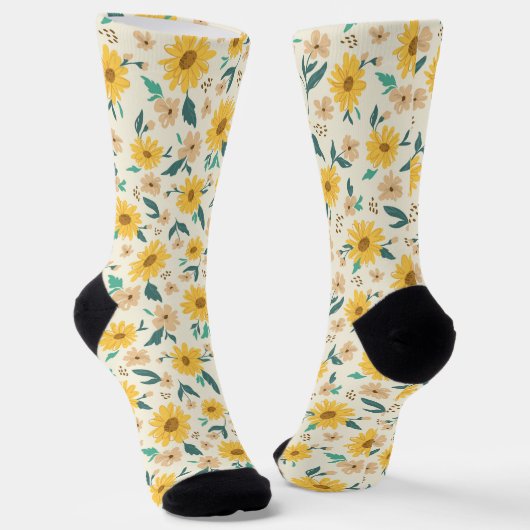 Yellow Daisy Flower Pattern Sokken (Gebogen)