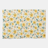 Yellow Daisy Flower Pattern Theedoek (Horizontaal)