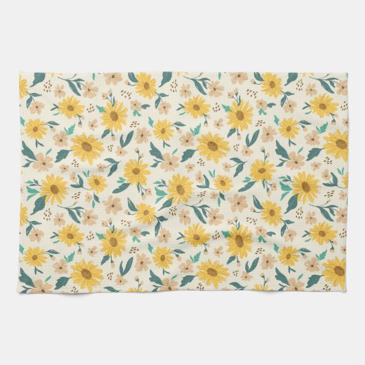 Yellow Daisy Flower Pattern Theedoek (Horizontaal)