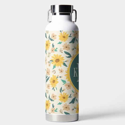 Yellow Daisy Flower Pattern Waterfles (Voorkant)