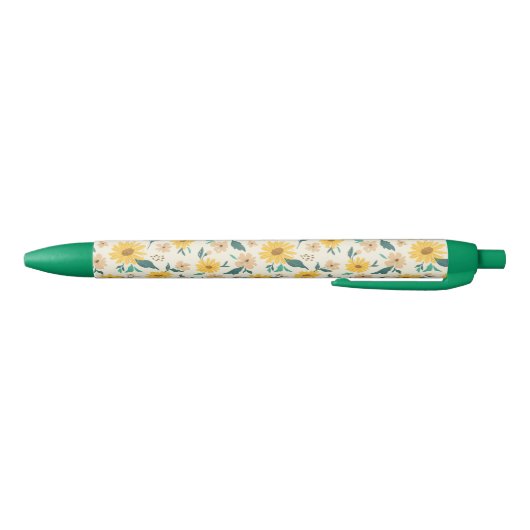 Yellow Daisy Flower Pattern Zwarte Inkt Pen (Bodem)