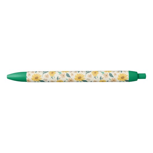Yellow Daisy Flower Pattern Zwarte Inkt Pen (Voorkant)