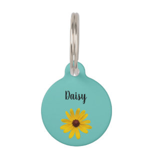 Yellow Daisy Kitty Cat Trendy Blauwgroen Huisdierpenning