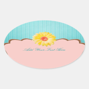 Yellow Daisy op roze en Blauwgroen Ovale Sticker