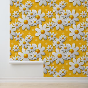 Yellow Daisy Polka Dot 60s Revival  Behang
