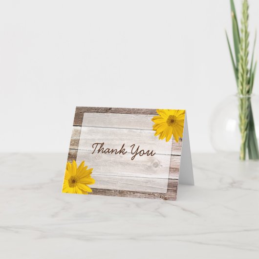 Yellow Daisy Rustic Barn Wood Dank u Bedankkaart (Voorkant)