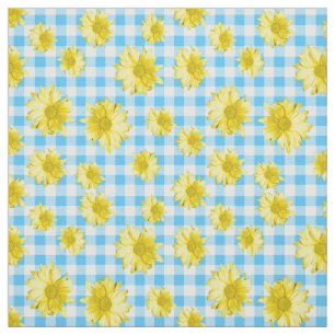 Yellow Daisy Turquoise White Gingham Stof