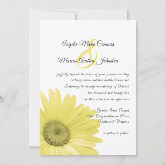 Yellow Daisy Wedding Invitation Kaart (Voorkant)