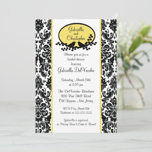 Yellow Damask Bridal Shower Invitation Kaart (Staand voorkant)
