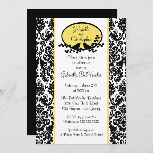 Yellow Damask Bridal Shower Invitation Kaart (Voorkant / Achterkant)