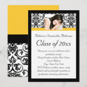 Yellow Damask Foto Girl's Afstuderen Kaart (Voorkant / Achterkant)