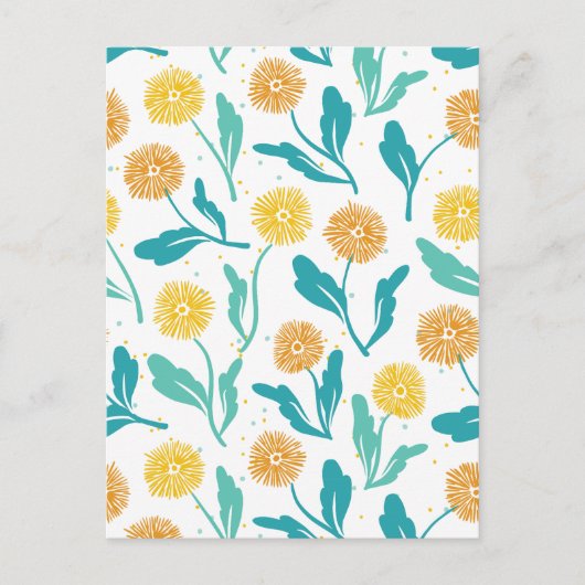 Yellow Dandelion Floral Pattern - Natuur-geïnspire Briefkaart (Voorkant)