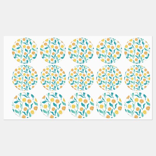 Yellow Dandelion Floral Pattern - Natuur-geïnspire Labels (Vel)
