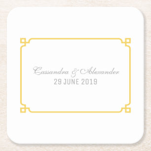 Yellow Deco Chic Wedding Vierkante Kartonnen Onderzetter