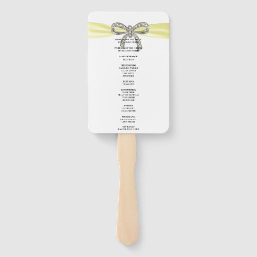 Yellow Diamond Bow Wedding Programme Handwaaier (Achterkant)