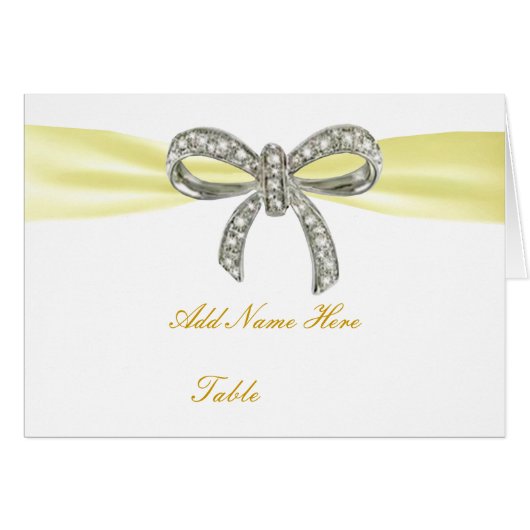 Yellow Diamond Bow Wedding Table Place Card (Voorkant Horizontaal)