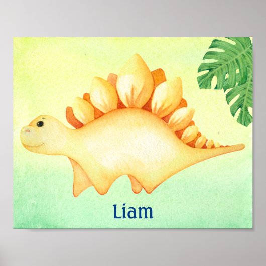Yellow Dinosaur Boy's Name Nursery Waterverf Post Poster (Voorkant)