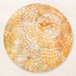 Yellow Doily Monoprint Design Ronde Kartonnen Onderzetter