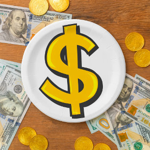 Yellow Dollar-symbool Papieren Bordje