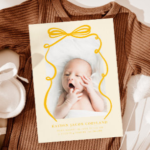 Yellow Doodle Bow Lijst Geboorteaankondiging Foto Aankondiging
