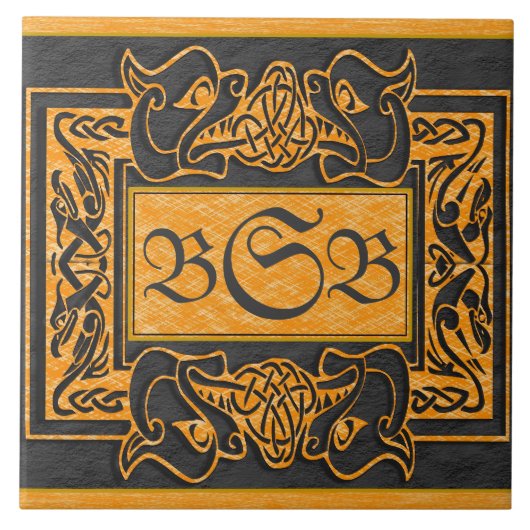 "Yellow Dragons Breath" 3 Initiaal Monogram Tegel Tegeltje (Voorkant)