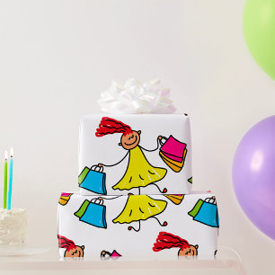 Yellow Dress Happy Girl-winkelen Cadeaupapier