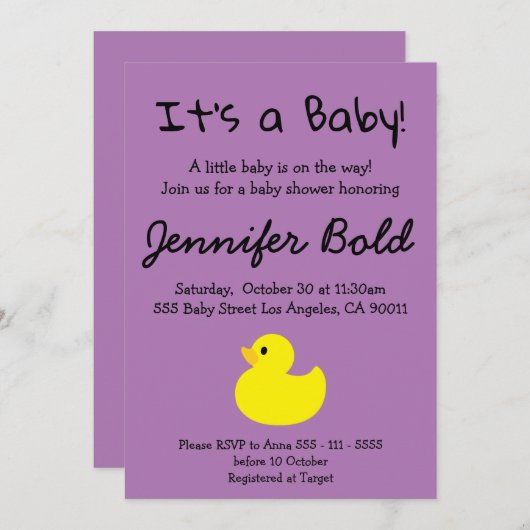 Yellow Duck Baby shower Invitation Kaart (Voorkant / Achterkant)
