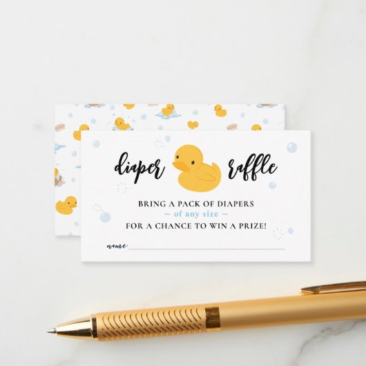 Yellow Ducky Bubble Bath Luier Raffle Ticket Kaart (Voorkant / Achterkant in situ)