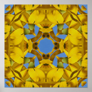 Yellow Echinacea Flowers Abstracte Natuur Art Poster