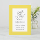 Yellow Elegant Weddenschap Calligraphy Script Chic Save The Date (Staand voorkant)
