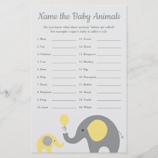 Yellow Elephant Baby shower Baby naam Flyer (Voorkant)