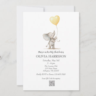 Yellow Elephant Balloon Baby shower Invitation Kaart