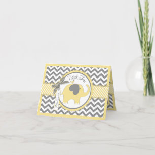Yellow Elephant Bird Chevron Print Dank u kaart