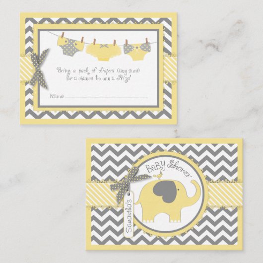 Yellow Elephant Bird en Luier Raffle Ticket Informatiekaartje (Voorkant / Achterkant)