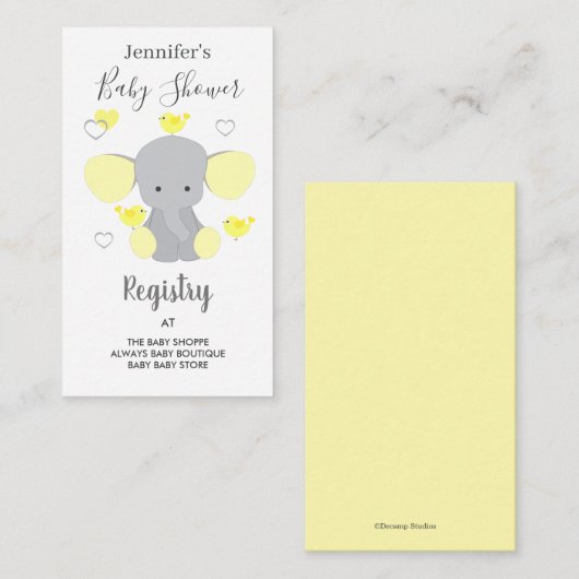 Yellow Elephant Boy Meisje Baby shower Registry Informatiekaartje (Voorkant / Achterkant)