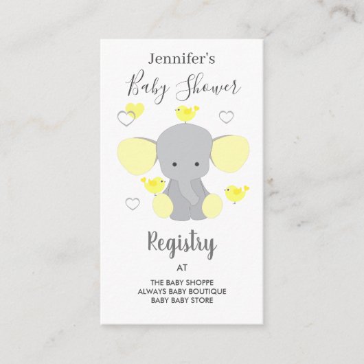 Yellow Elephant Boy Meisje Baby shower Registry Informatiekaartje (Voorkant)