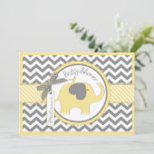 Yellow Elephant Chevron Print Baby shower Kaart (Staand voorkant)