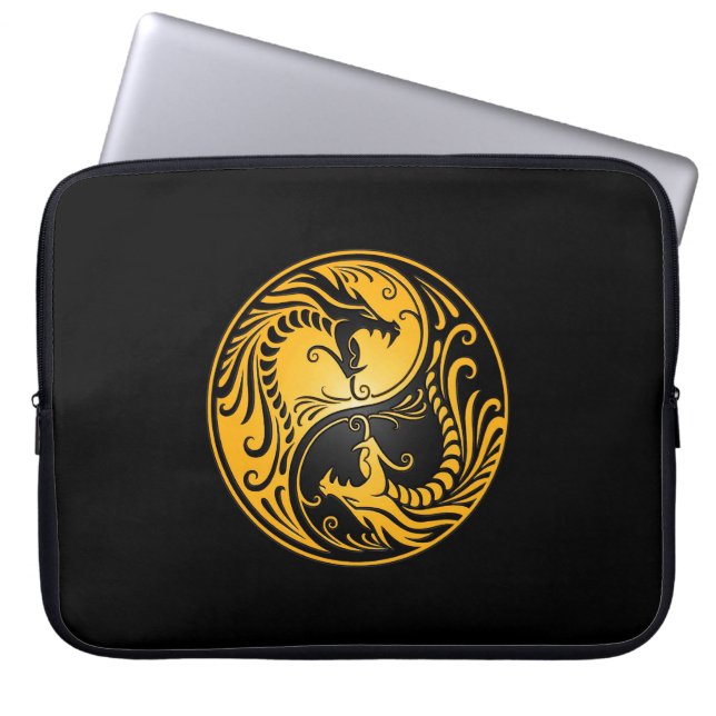 Yellow en Black Yin Yang Dragons Laptop Sleeve (Voorkant)