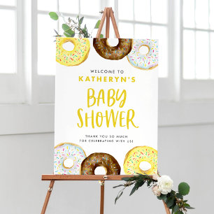 Yellow en Chocolate Donuts Baby shower Welkom Poster