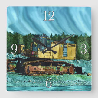 Yellow Excavator Earth-Mover Art Gift Vierkante Klok