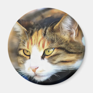 Yellow Eyed Calico Cat Realistic Pet Portret Magneet