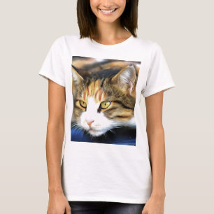 Yellow Eyed Calico Cat Realistic Pet Portret T-shirt